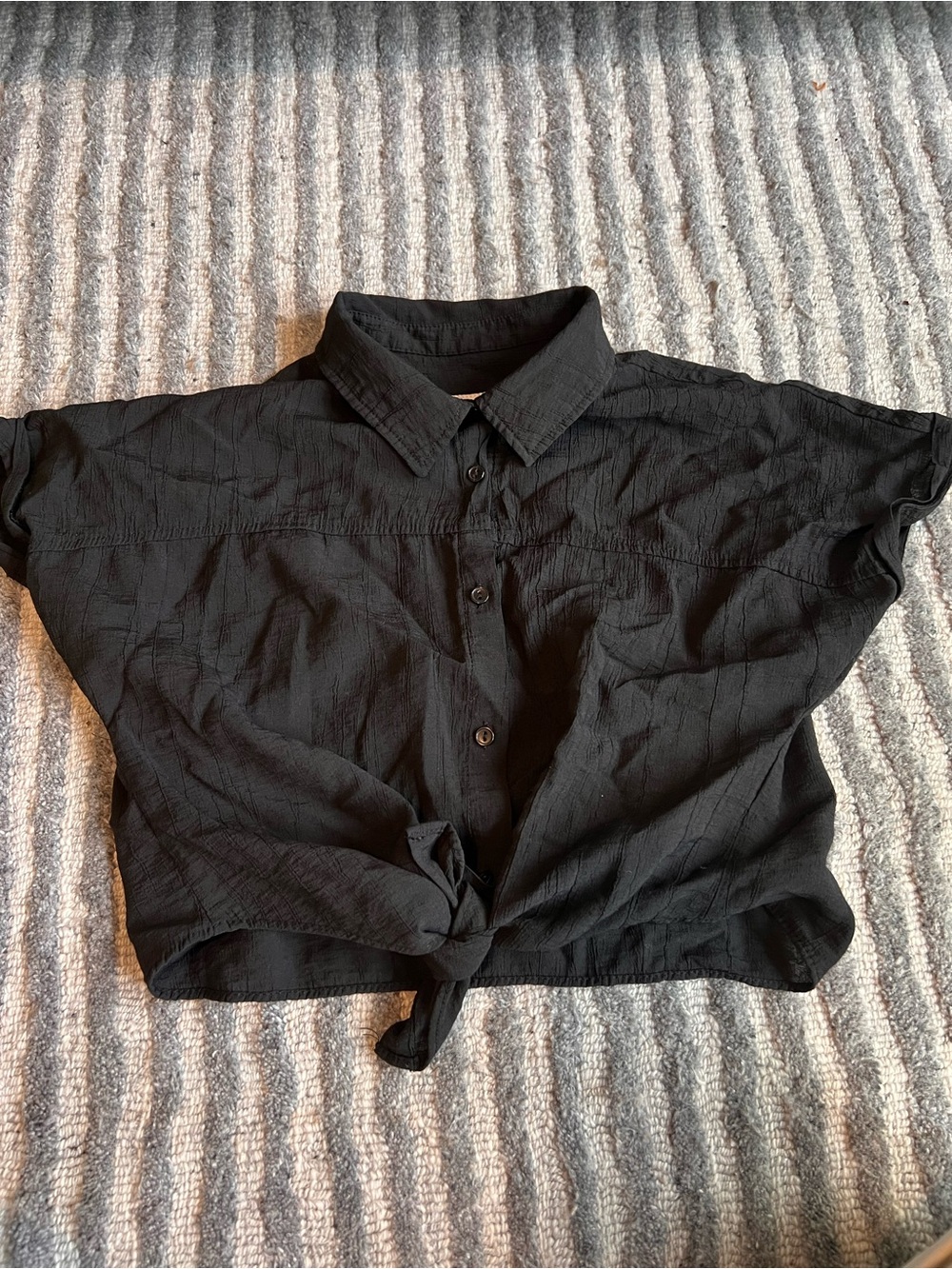 Kids Black Button-Front Tie-Hem Top